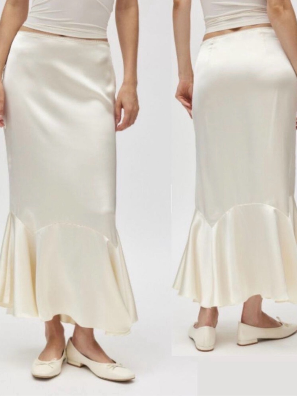 Kimchi Blue Cream Satin Mermaid-Hem Maxi Skirt